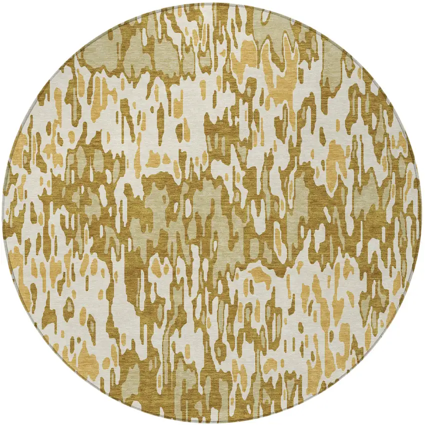 8' Wheat Gold And Beige Round Striped Washable Indoor Outdoor Area Rug Photo 6
