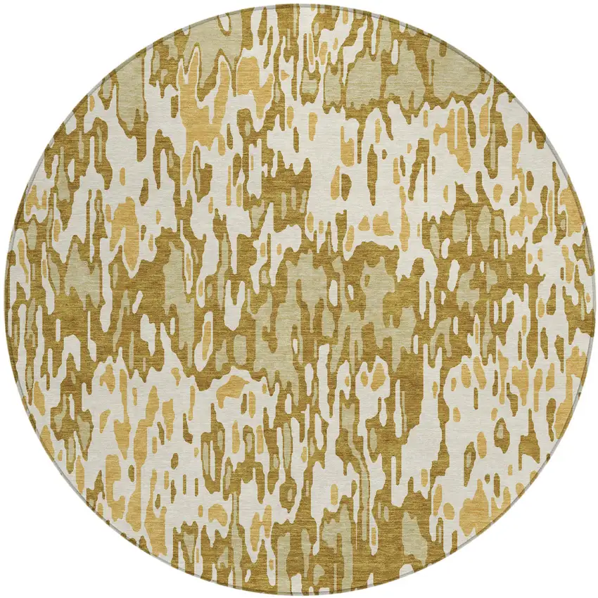 8' Wheat Gold And Beige Round Striped Washable Indoor Outdoor Area Rug Photo 2