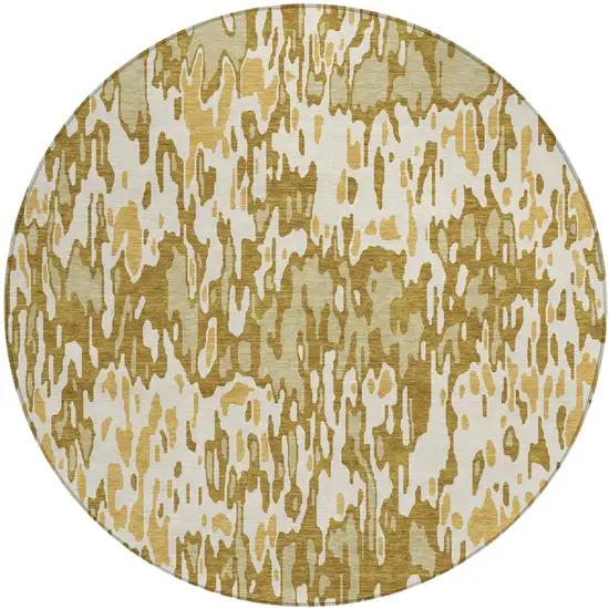 8' Wheat Gold And Beige Round Striped Washable Indoor Outdoor Area Rug Photo 2