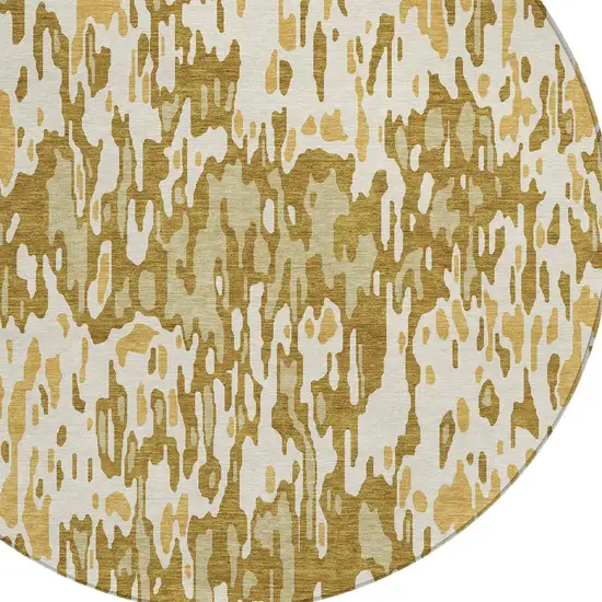 8' Wheat Gold And Beige Round Striped Washable Indoor Outdoor Area Rug Photo 5