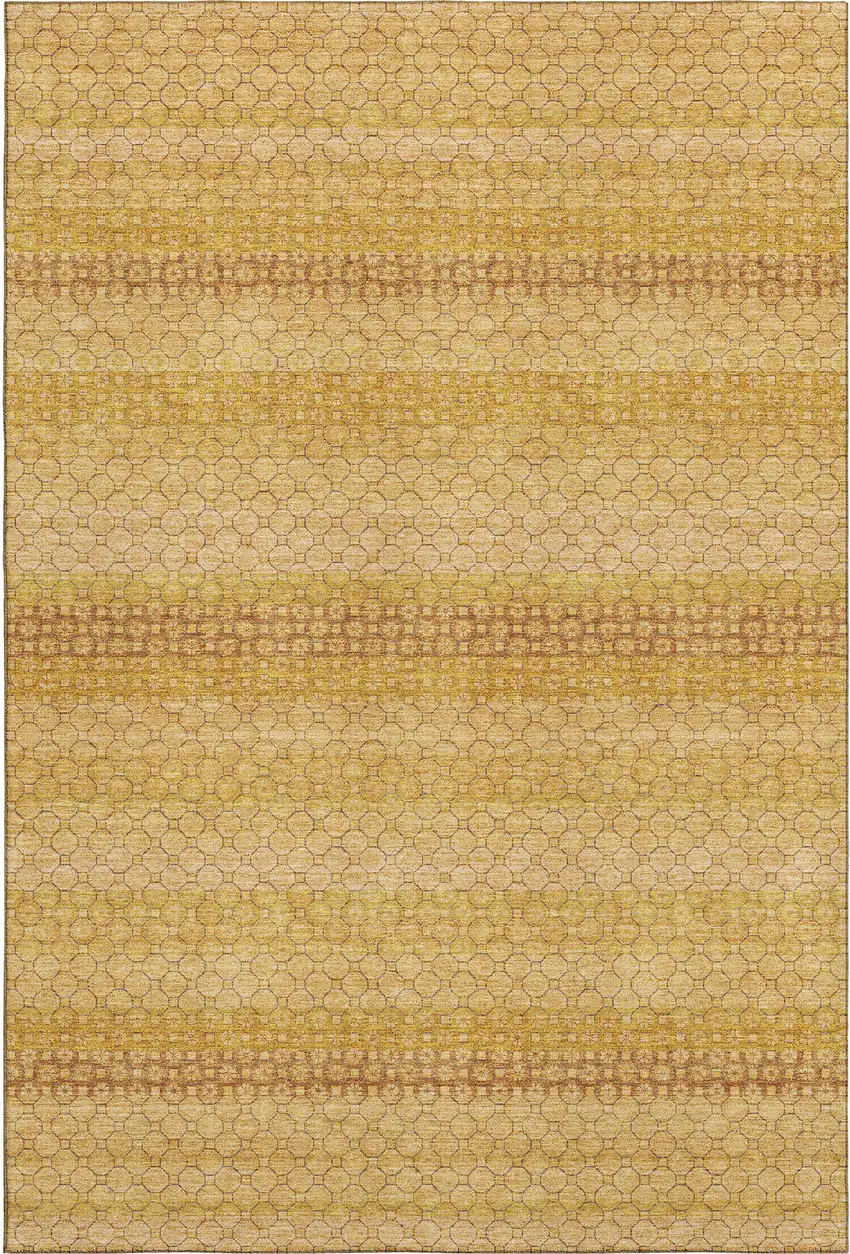 8' Wheat Gold And Beige Striped Washable Area Rug With UV Protection Photo 5