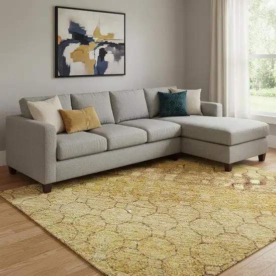 8' Wheat Gold And Beige Striped Washable Area Rug With UV Protection Photo 2