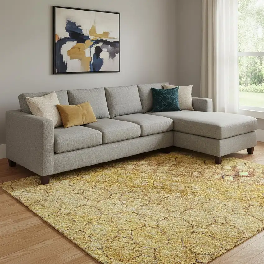 8' Wheat Gold And Beige Striped Washable Area Rug With UV Protection Photo 2