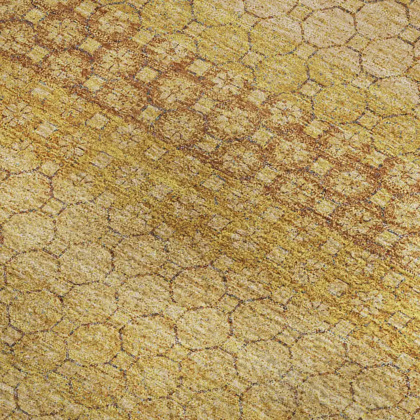 8' Wheat Gold And Beige Striped Washable Area Rug With UV Protection Photo 2