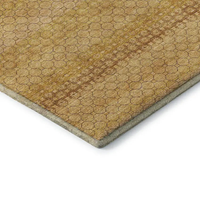 8' Wheat Gold And Beige Striped Washable Area Rug With UV Protection Photo 7