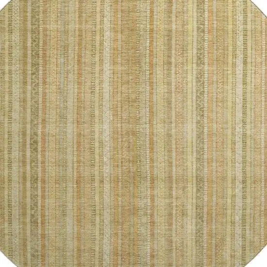 8' Wheat Gold And Beige Striped Washable Round Rug With UV Protection Photo 2