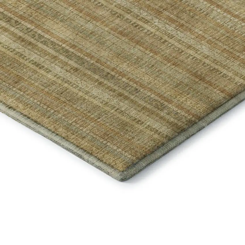 8' Wheat Gold And Beige Striped Washable Round Rug With UV Protection Photo 6