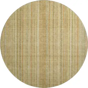 Photo of 8' Wheat Gold And Beige Striped Washable Round Rug With UV Protection