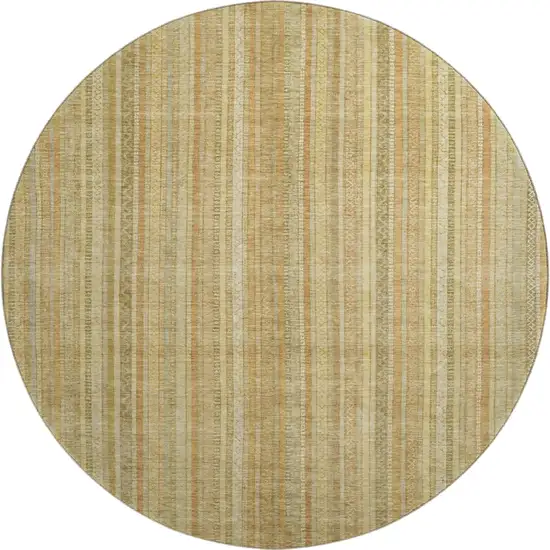 8' Wheat Gold And Beige Striped Washable Round Rug With UV Protection Photo 1