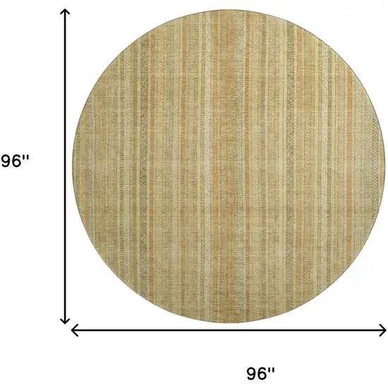 8' Wheat Gold And Beige Striped Washable Round Rug With UV Protection Photo 9