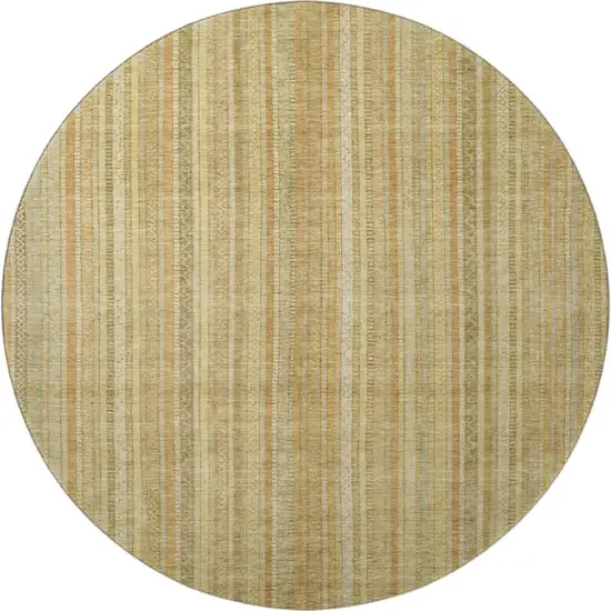 8' Wheat Gold And Beige Striped Washable Round Rug With UV Protection Photo 3