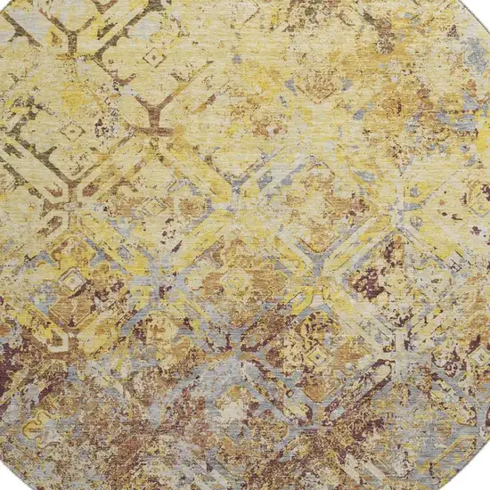 8' Wheat Gold And Gray Diamond Washable Round Rug With UV Protection Photo 3