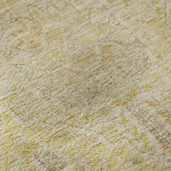 8' Wheat Gold And Gray Floral Medallion Washable Round Rug With UV Protection Photo 8