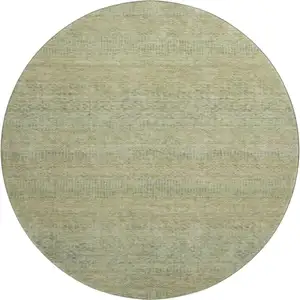 Photo of 8' Wheat Gold And Green Striped Washable Round Rug With UV Protection