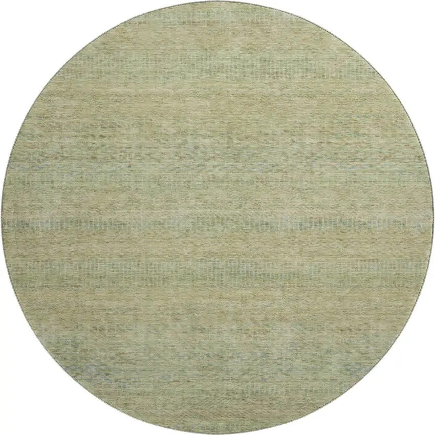 8' Wheat Gold And Green Striped Washable Round Rug With UV Protection Photo 1