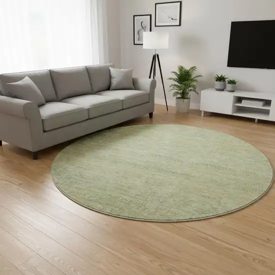 8' Wheat Gold And Green Striped Washable Round Rug With UV Protection Photo 2
