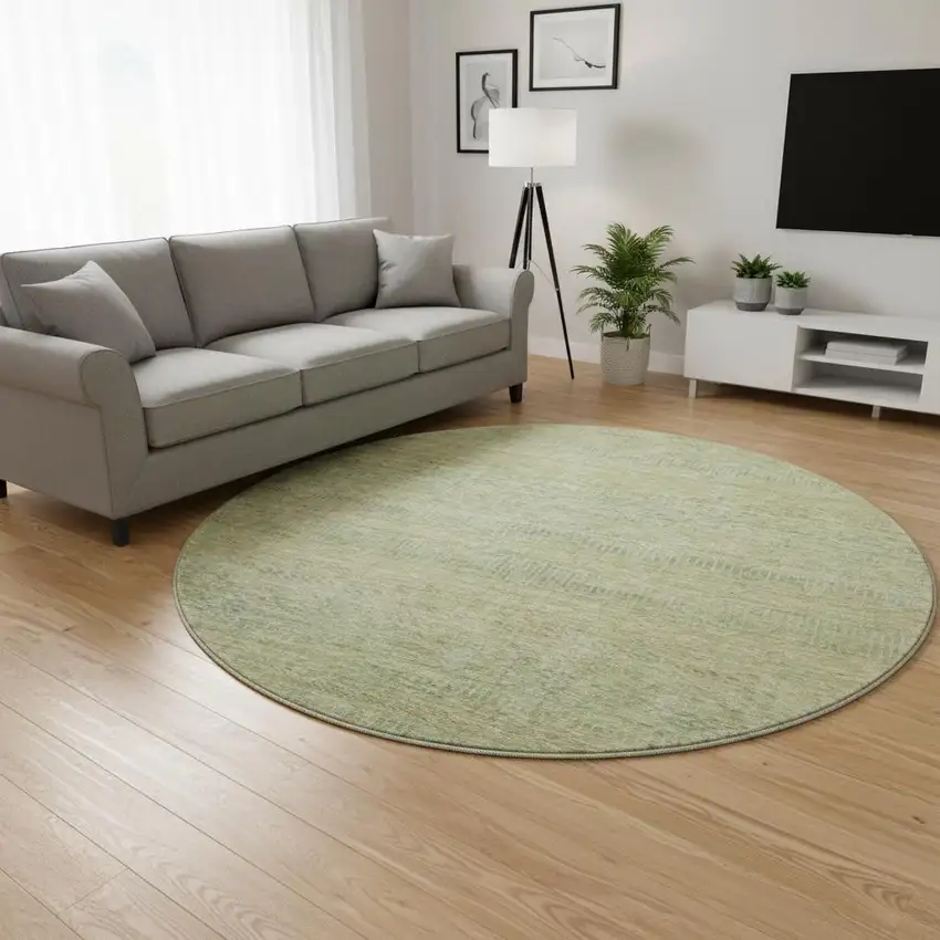 8' Wheat Gold And Green Striped Washable Round Rug With UV Protection Photo 2