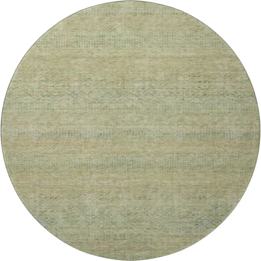 8' Wheat Gold And Green Striped Washable Round Rug With UV Protection Photo 2