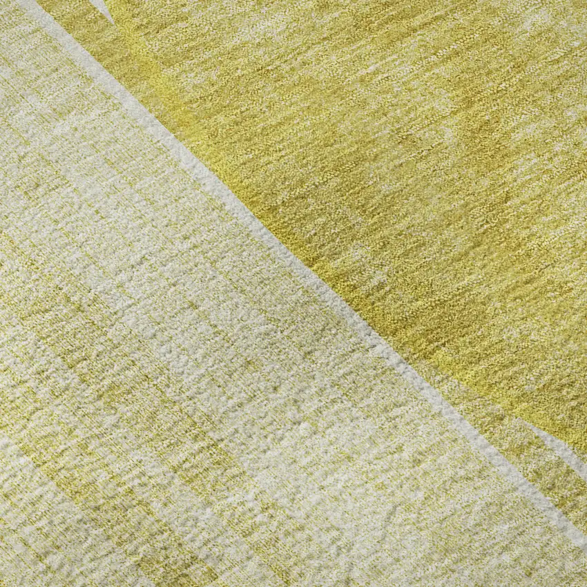 8' Wheat Gold And Ivory Geometric Washable Round Rug With UV Protection Photo 7