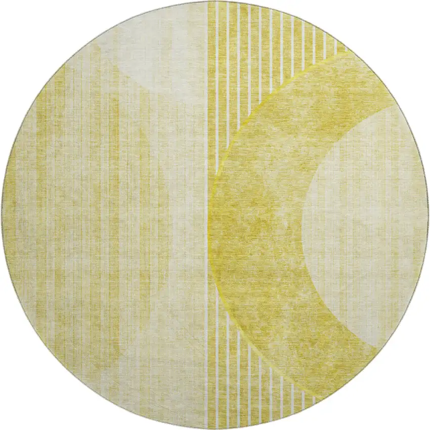 8' Wheat Gold And Ivory Geometric Washable Round Rug With UV Protection Photo 1