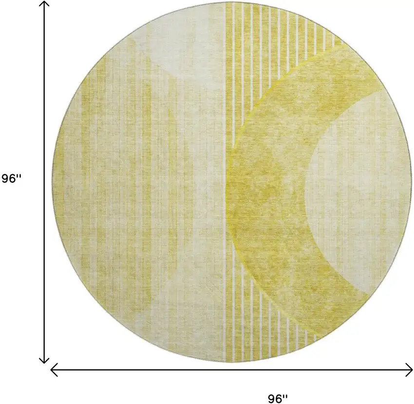 8' Wheat Gold And Ivory Geometric Washable Round Rug With UV Protection Photo 8
