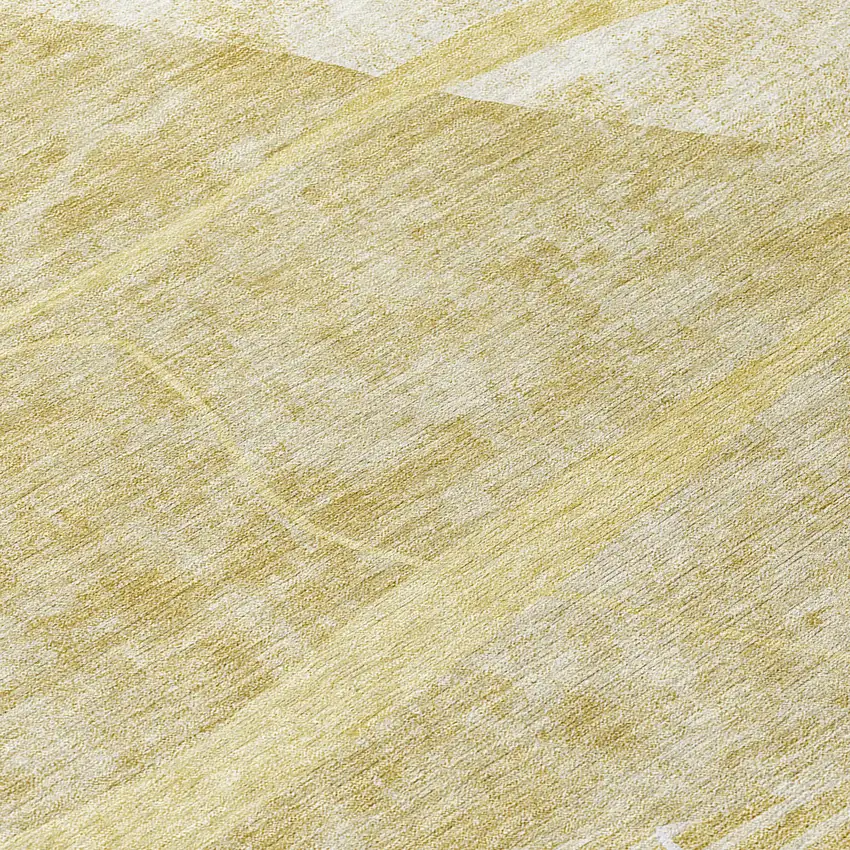 8' Wheat Gold And Ivory Round Abstract Washable Indoor Outdoor Area Rug Photo 8