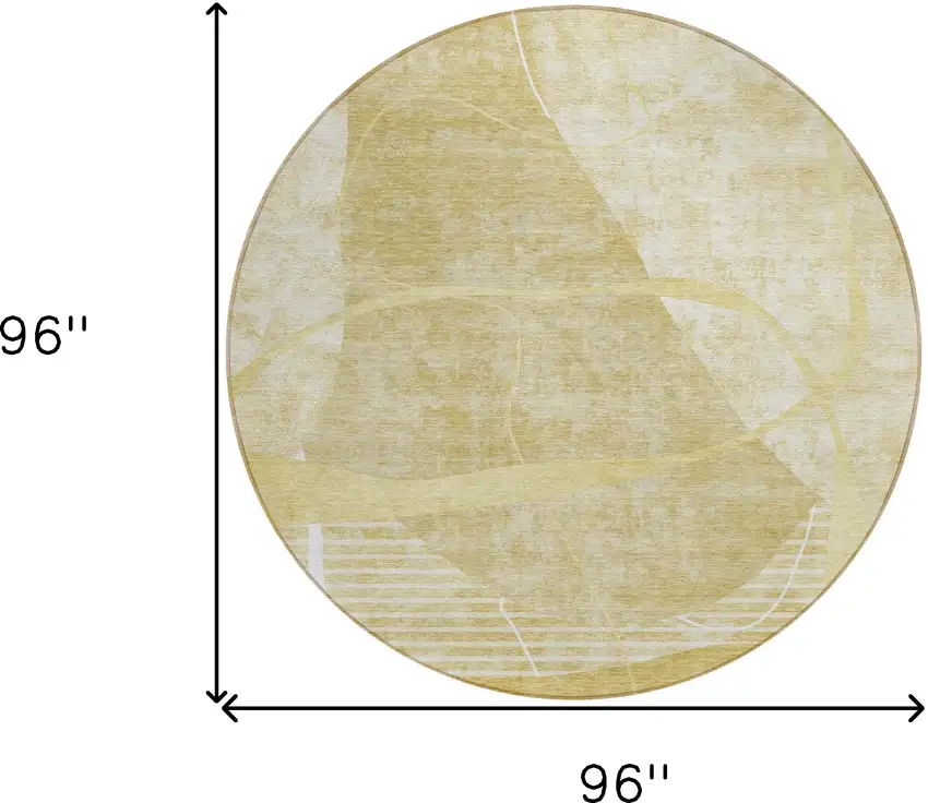 8' Wheat Gold And Ivory Round Abstract Washable Indoor Outdoor Area Rug Photo 3