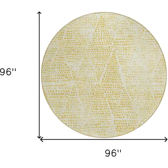 8' Wheat Gold And Ivory Round Geometric Washable Indoor Outdoor Area Rug Photo 3