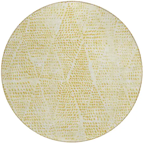 8' Wheat Gold And Ivory Round Geometric Washable Indoor Outdoor Area Rug Photo 2