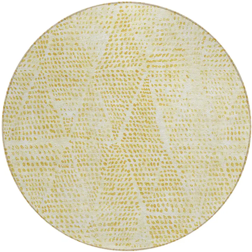 8' Wheat Gold And Ivory Round Geometric Washable Indoor Outdoor Area Rug Photo 2