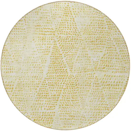 8' Wheat Gold And Ivory Round Geometric Washable Indoor Outdoor Area Rug Photo 5