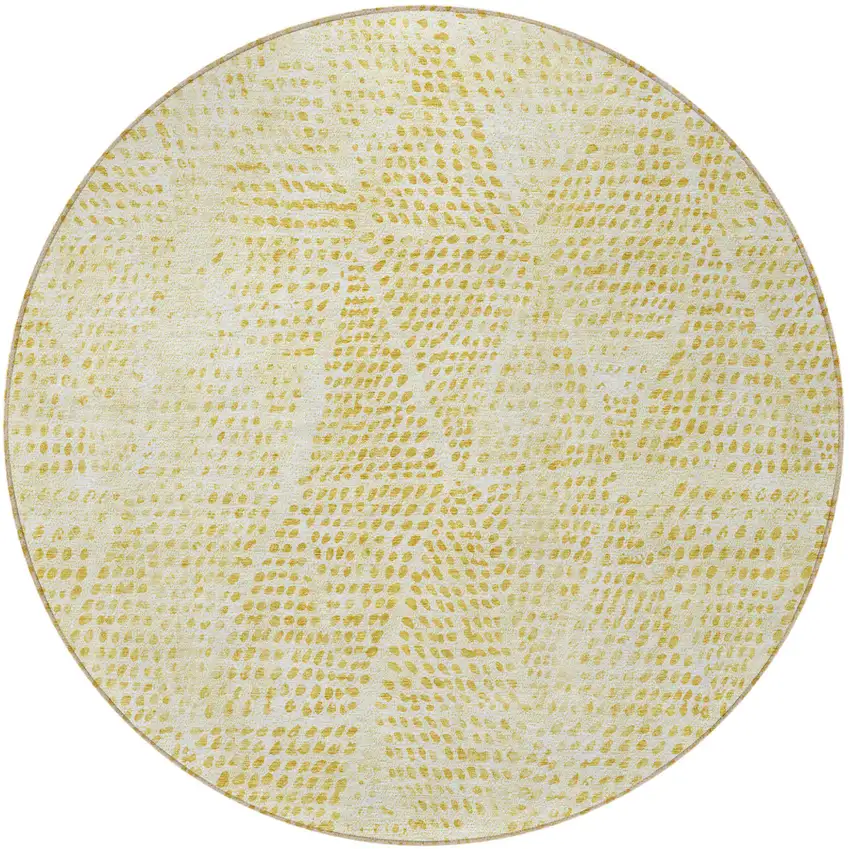 8' Wheat Gold And Ivory Round Geometric Washable Indoor Outdoor Area Rug Photo 5