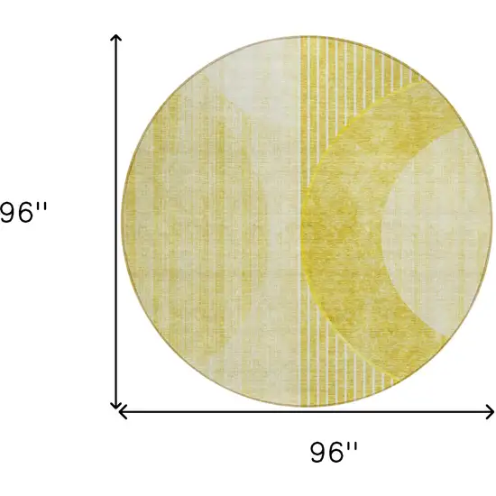 8' Wheat Gold And Ivory Round Geometric Washable Indoor Outdoor Area Rug Photo 3