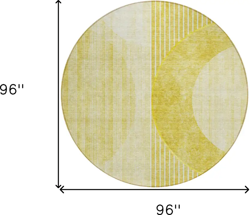8' Wheat Gold And Ivory Round Geometric Washable Indoor Outdoor Area Rug Photo 3
