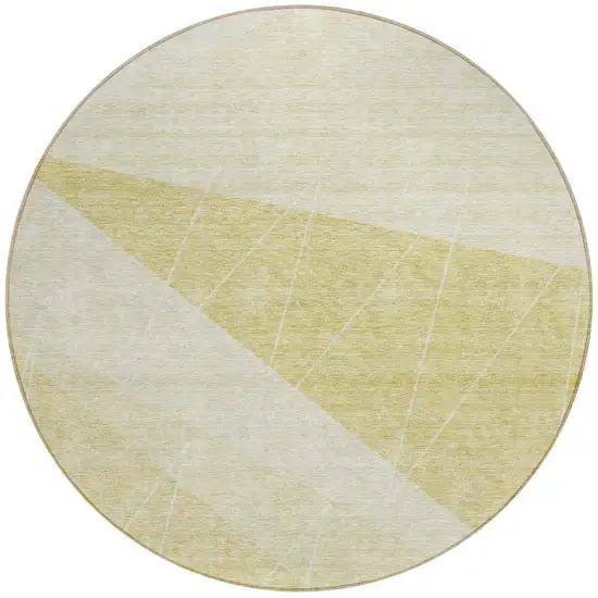 8' Wheat Gold And Ivory Round Geometric Washable Indoor Outdoor Area Rug Photo 5