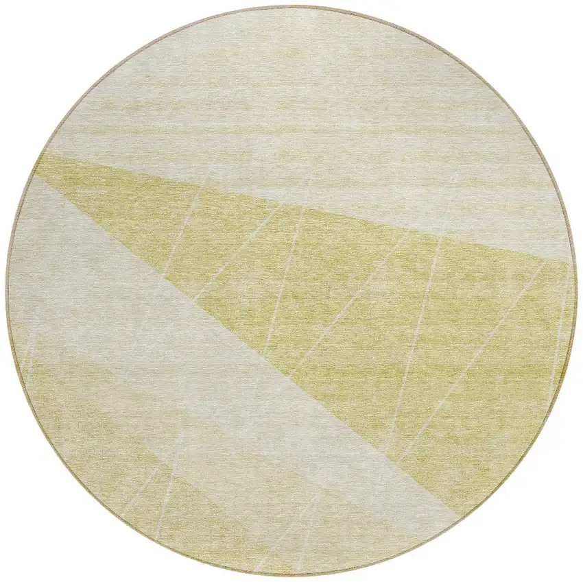 8' Wheat Gold And Ivory Round Geometric Washable Indoor Outdoor Area Rug Photo 5