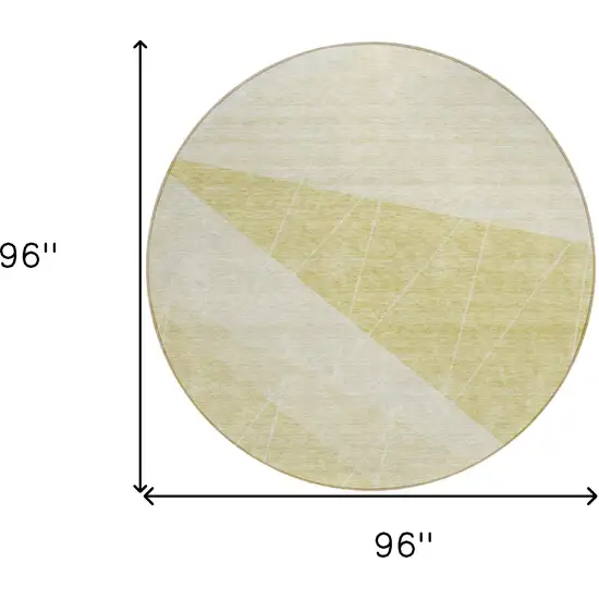 8' Wheat Gold And Ivory Round Geometric Washable Indoor Outdoor Area Rug Photo 8