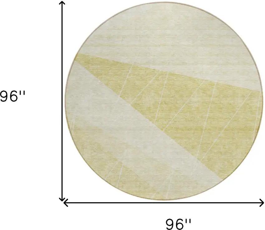 8' Wheat Gold And Ivory Round Geometric Washable Indoor Outdoor Area Rug Photo 8