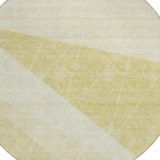 8' Wheat Gold And Ivory Round Geometric Washable Indoor Outdoor Area Rug Photo 4