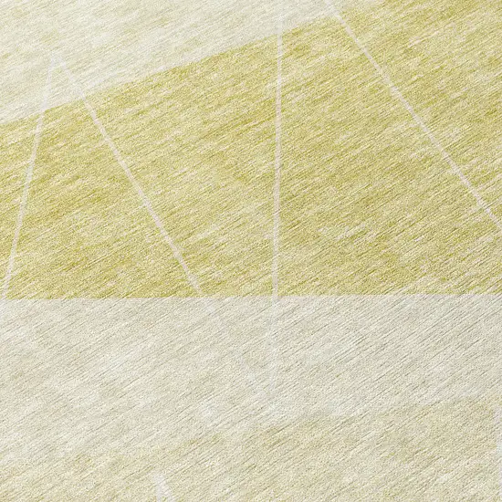 8' Wheat Gold And Ivory Round Geometric Washable Indoor Outdoor Area Rug Photo 9