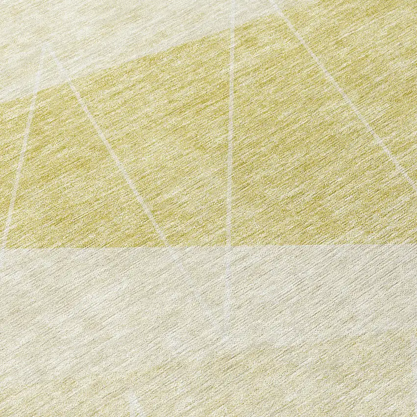 8' Wheat Gold And Ivory Round Geometric Washable Indoor Outdoor Area Rug Photo 9