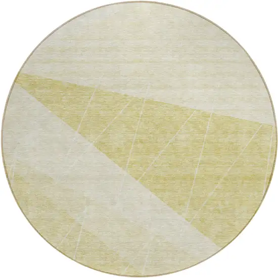 8' Wheat Gold And Ivory Round Geometric Washable Indoor Outdoor Area Rug Photo 1