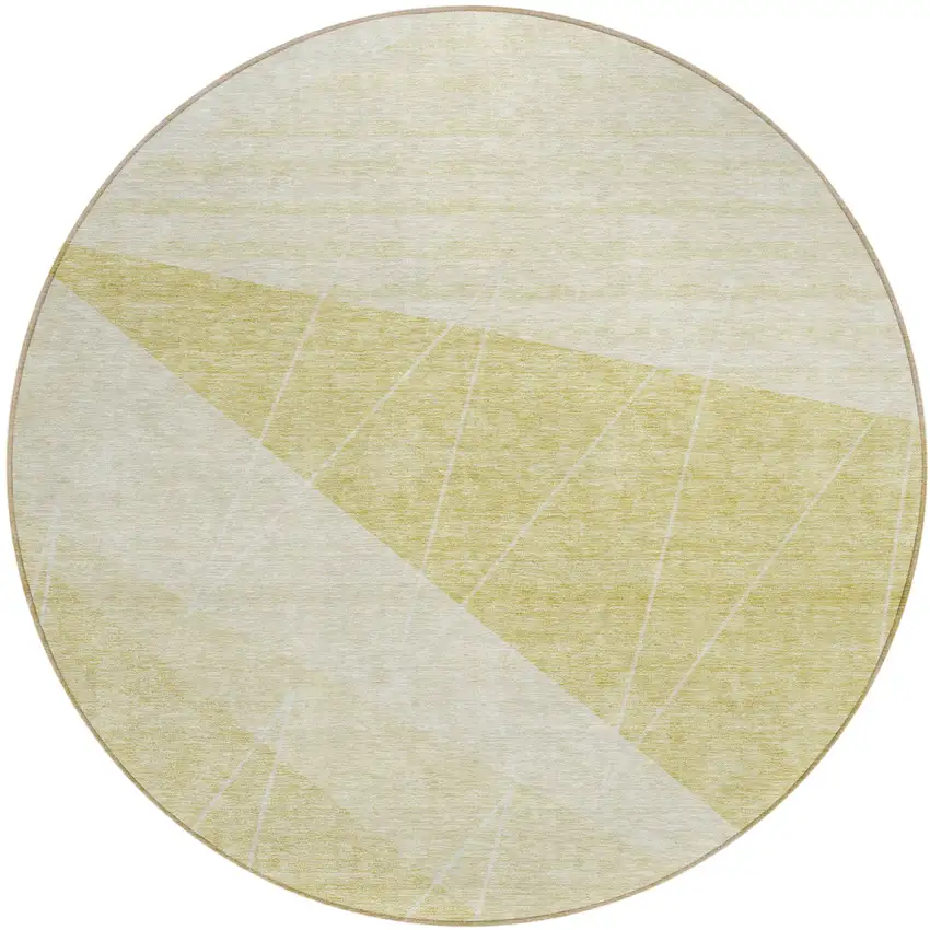 8' Wheat Gold And Ivory Round Geometric Washable Indoor Outdoor Area Rug Photo 1