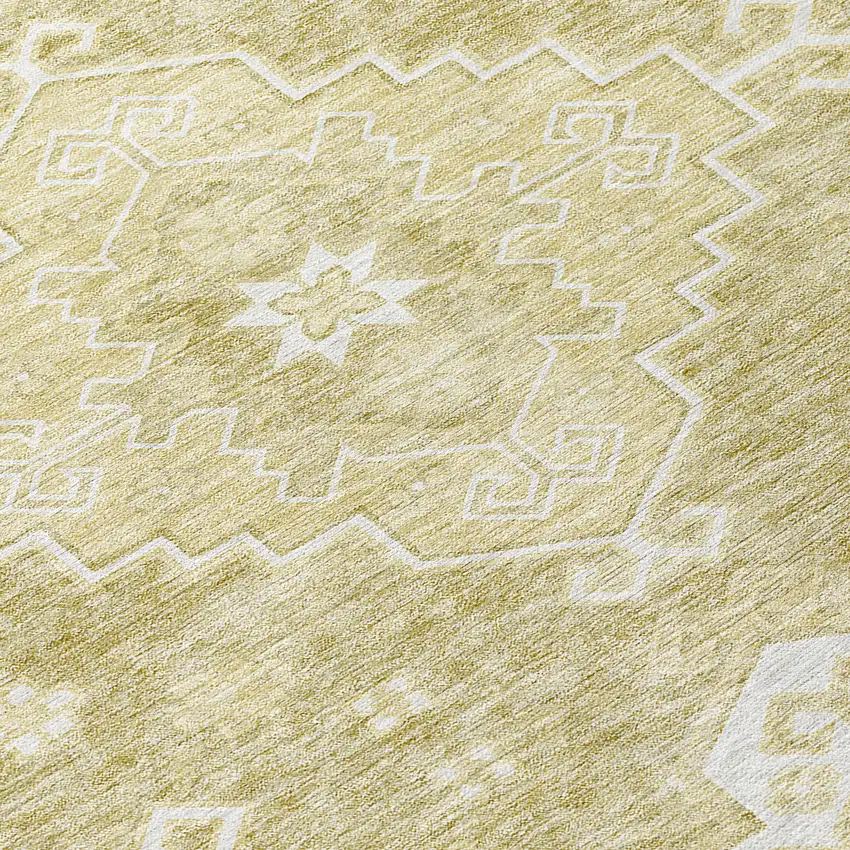 8' Wheat Gold And Ivory Round Medallion Washable Indoor Outdoor Area Rug Photo 8