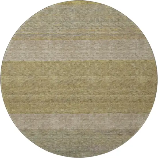 8' Wheat Gold And Linen Striped Washable Round Rug With UV Protection Photo 2