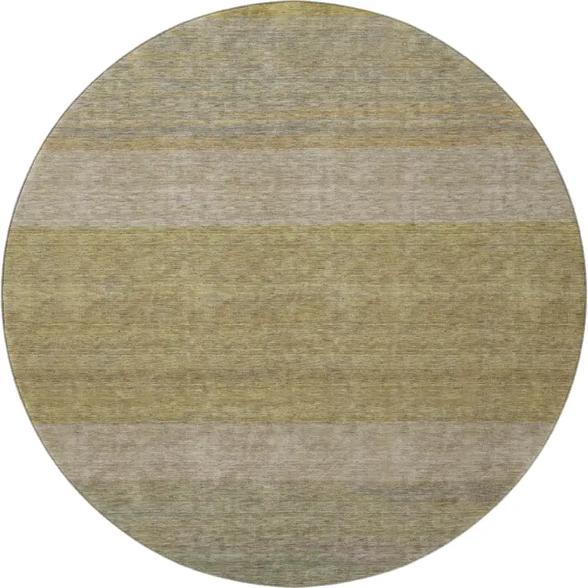 8' Wheat Gold And Linen Striped Washable Round Rug With UV Protection Photo 2