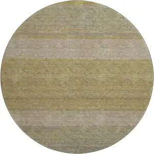 Photo of 8' Wheat Gold And Linen Striped Washable Round Rug With UV Protection