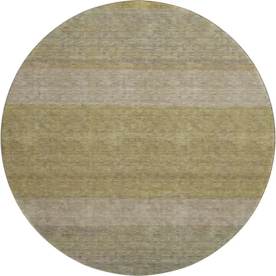 8' Wheat Gold And Linen Striped Washable Round Rug With UV Protection Photo 1