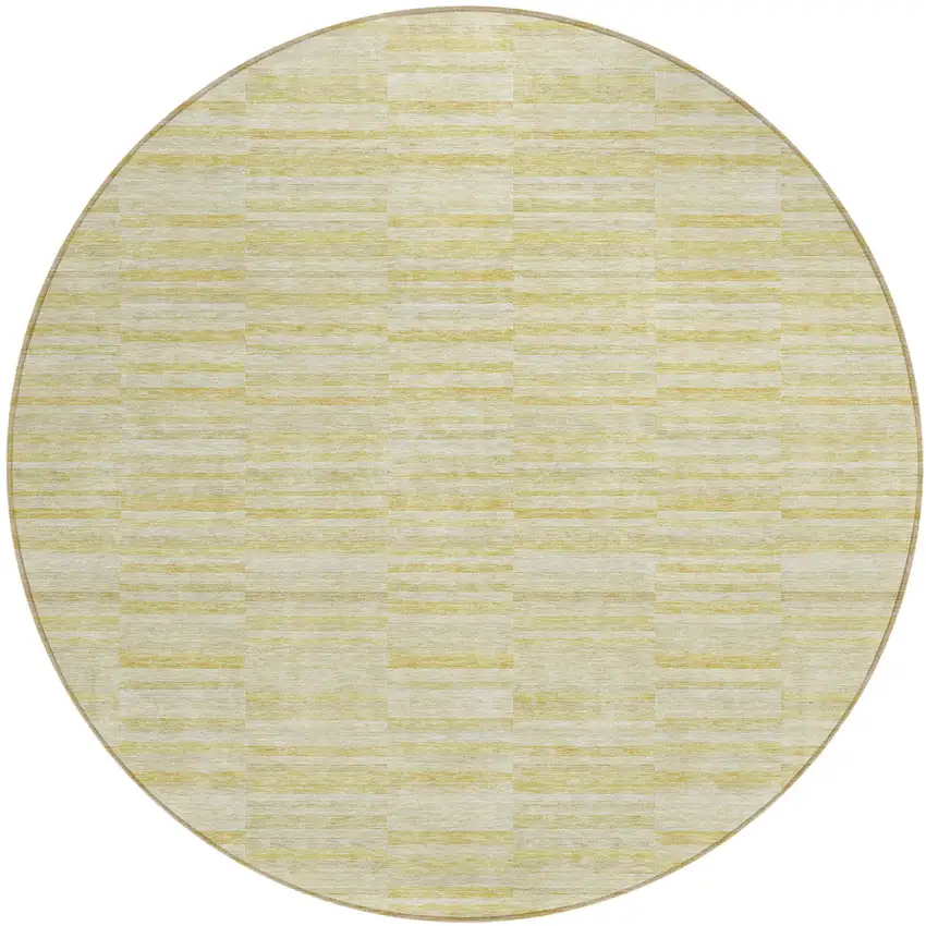 8' Wheat Gold And Tan Round Striped Washable Indoor Outdoor Area Rug Photo 2