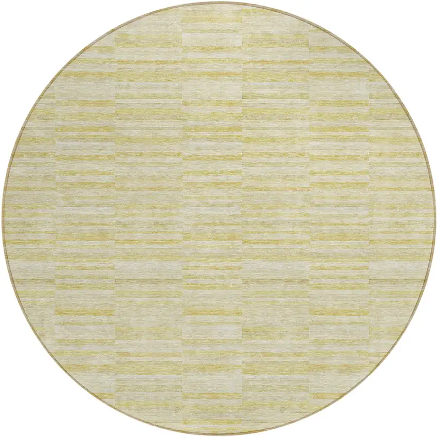 8' Wheat Gold And Tan Round Striped Washable Indoor Outdoor Area Rug Photo 2
